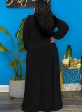 Plus Size Black V-Neck Keyhole Long Sleeve Slit Loose Maxi Dress