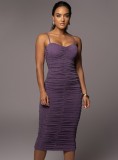 Purple Cami Ruched Bodycon Midi Dress