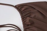 Brown Cami Halter Bikini Two Piece Set