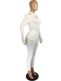 White Turtleneck Long Sleeves Top and High Waist Fitted Pants 2PCS Set