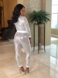 White O-Neck Long Sleeves Sparkly Top And Sweatpants 2PCS Set