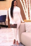 White Turtleneck Long Sleeves Top and High Waist Fitted Pants 2PCS Set