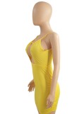 Yellow Cami Halter Sleeveless Keyhole Mini Fitted Dress