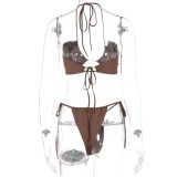 Brown Cami Halter Bikini Two Piece Set