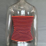 Striped Print Keyhole Off Shoulder Sweater Crop Top