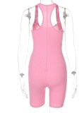 Pink Ribbed U-Neck Sleeveless Tight Playsuit