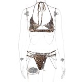 Leopard Print Chain Cami Halter Bikini Two Piece Set
