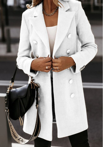 White Double-Breasted Turndown Collar Long Sleeves Long Blazer Coat