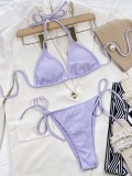 Purple Ribbed Cami Halter Bikini Two Piece Set