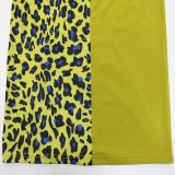 Plus Size Leopard Print Green V-Neck Long Sleeves Bodycon Maxi Dress