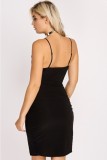 Black Cami V-Neck Ruched Slit Mini Dress
