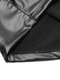 Black PU Leather Lace Patch Halter Cut Out Sleeveless Slinky Mini Dress