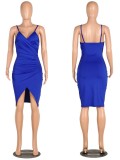 Blue Cami V-Neck Ruched Slit Mini Dress