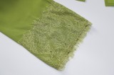 Green Mesh Square Neck Long Sleeve Crop Top And Maxi Dress 2PCS Set