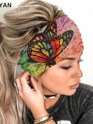 Colorful Butterfly Wide Headwear Sweat-absorbent Headband