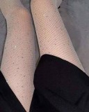 Shiny Beaded White Hollow Out Fishnet Fitted Pantyhose Stockings