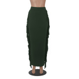 Sexy Tassel Trim Black Bodycon Long Skirt