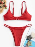 Ribbed Red O-Ring Bikini Set