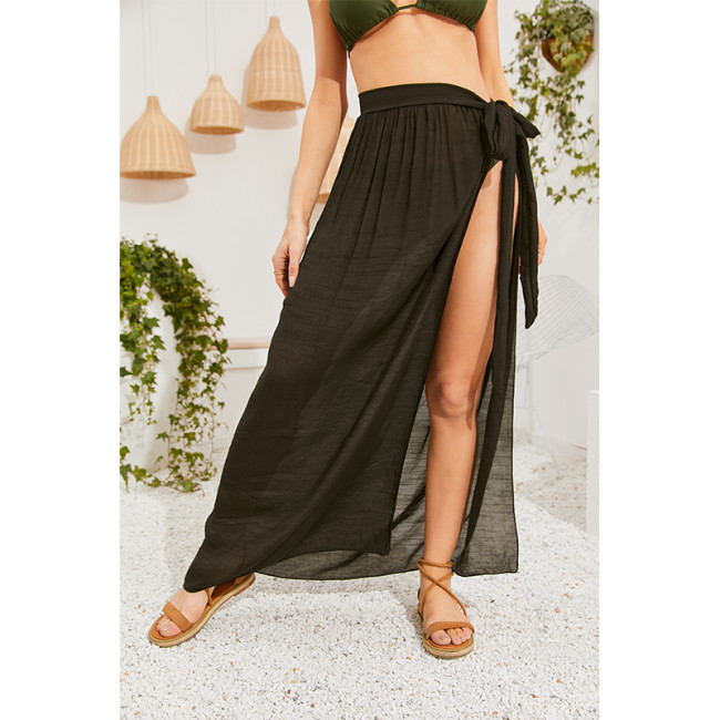 Black Beach Cover Up Slit Long Skirt