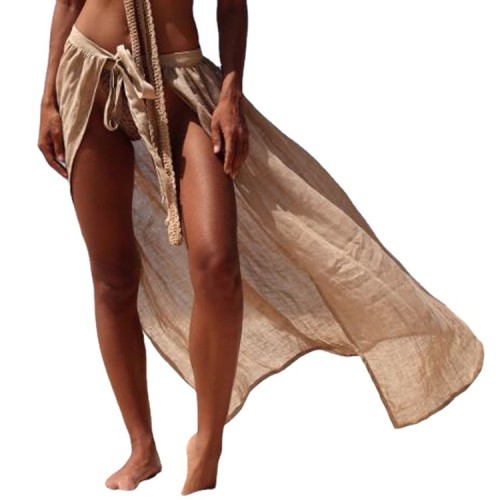 Khaki Beach Cover Up Slit Long Skirt