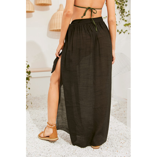 Black Beach Cover Up Slit Long Skirt