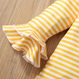Baby Girl Yellow Stripes Flare Sleeve Top and Slip Dress with Pocket 2PCS Set