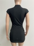 Black Ribbed Deep-V Short Sleeves Bodycon Mini Dress