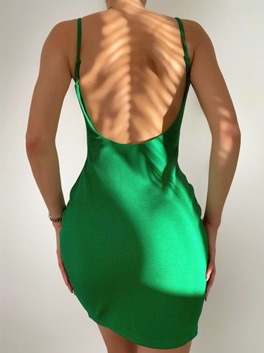Green Cami Hollow Out Slinky Mini Dress