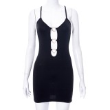 Black Cami Ring Hollow Out Slinky Mini Dress