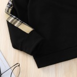 Kids Boy Plaid Print Black Long Sleeve O-Neck Shirt
