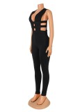 Black Deep-V Sleeveless Hollow Out Bodycon Jumpsuit