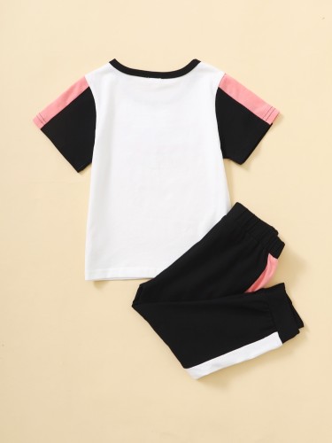 Kids Girl Letter Print Short Sleeves O-Neck Tee and Sweatpants 2PCS Set