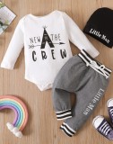 Baby Body Print Long Sleeve Romper and Gray Drawstring Pants 2PCS Set