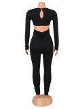 Black Deep-V Long Sleeves Lace Up Bodycon Jumpsuit