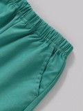 Kids Boy Print White Button Short Sleeve Blouse and Green Shorts 2PCS Set