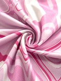 Pink Print Halter Backless Slinky Mini Dress