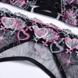 Embroidery Black Bra And Panty Galter Lingerie 3PCS Set