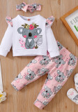 Baby Girl Print White Long Sleeve O-Neck Top and Pink Pants 2PCS Set