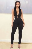 Black Deep-V Sleeveless Hollow Out Bodycon Jumpsuit