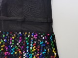 Multicolor Sequin Black Mesh Cami Sleeveless Mini Sheath Dress