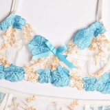Embroidery White Bra And Panty Galter Lingerie 3PCS Set