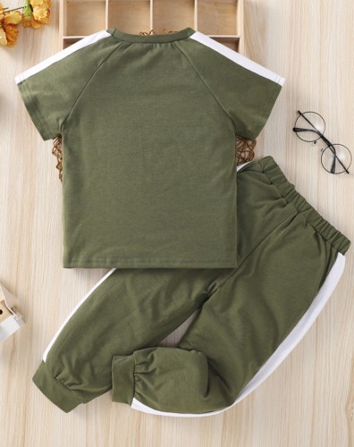 Kids Boy Green Short Sleeve O-Neck Top and Pants 2PCS Set