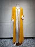 Yellow Islamic Abaya Two Piece Muslim Dress with Belt