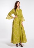 Lime Green Embroidered Bell Sleeve Maxi Dress Muslim Dress