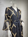 Black Embroidered Bell Sleeve Maxi Dress Muslim Dress