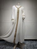 Print White Abaya Muslim Dress
