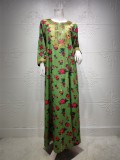 Green Print Loose Maxi Dress Islamic Muslim Dress