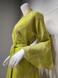 Lime Green Embroidered Bell Sleeve Maxi Dress Muslim Dress