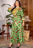 Green Print Loose Maxi Dress Islamic Muslim Dress