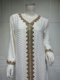 Print White Abaya Muslim Dress